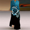 Women's Floral Printed Party Dress Summer Vintage V-Neck Long Dresses Female Casual Beach Maxi Dress Evening Vestidos