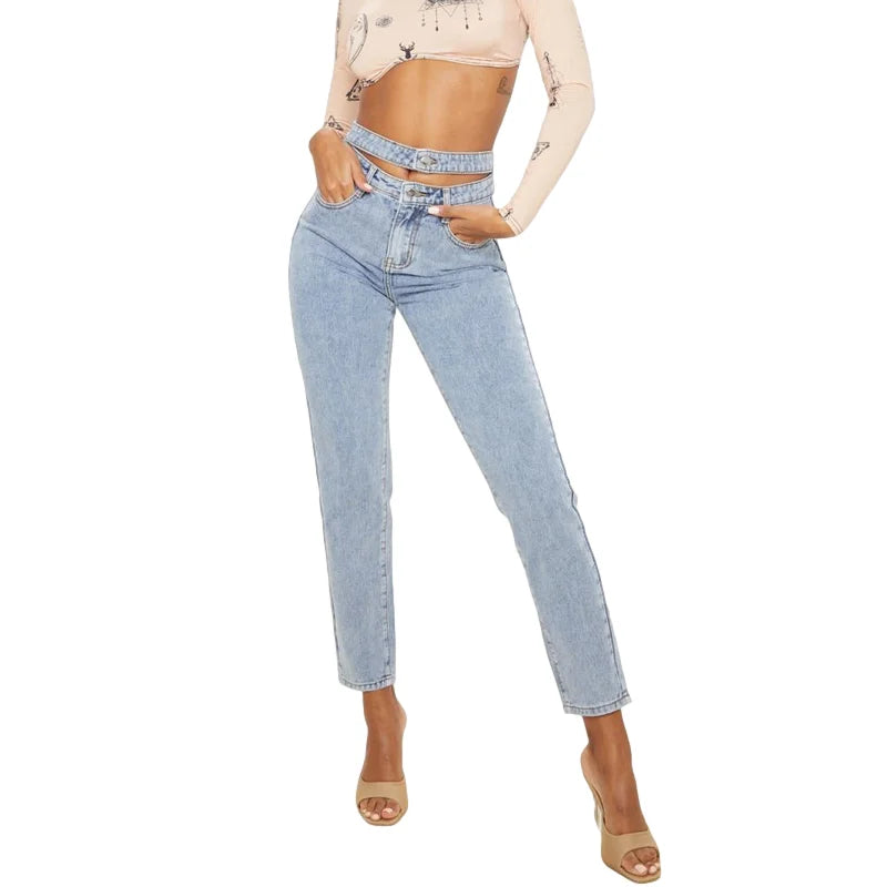 Custom Women's Summer Denim Pants Fashionable Vintage Style Regular Fit Breathable Cotton Light Wash Mid-Waist Customizable Logo