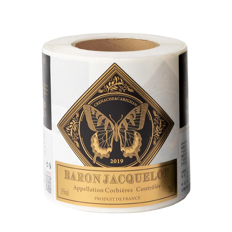 Custom Embossed Biodegradable Waterproof Logo Gold Silver Foil Matt Vinyl Printed Kiss Cut Roll Packaging Sticker for Food Use