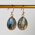 Wholesale Gold Plated Oval Labradorite Faceted Tassels Dangle Earrings Vintage Gemstone  Earrings