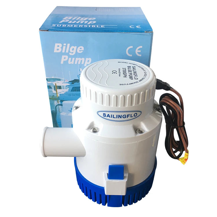 Sailingflo 12v 3700GPH High Flow Rate Anti-Airlock Bilge Pump with 8m Head CE Certified 40MM Outlet for Marine RV & Campers