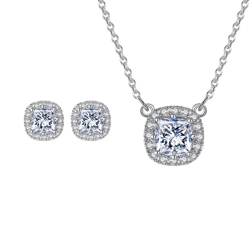 Daidan 925 Silver Necklace With Zircone Square Pendant Fancy Wedding Luxury Women Necklace