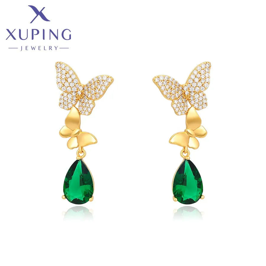 14E2360601 XuPing Jewelry Trendy Elegant Delicate 24k Gold Butterfly Style Diamond Earrings for Women