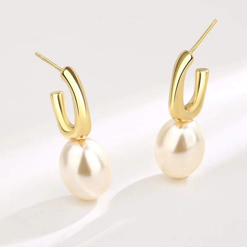 Hot Sale 18K Gold Long White Pearl Drop Dangle Earrings for Women Dainty Bridal Dangling Charm Statement Fashion Jewelry Gifts