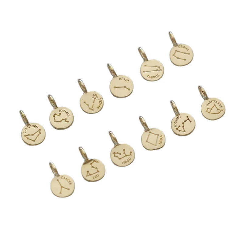 Dainty and Simple Gold Plated Zodiac Disc 925 Sterling Silver Pendant Necklace
