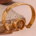 Popular Ins Style 18k Gold-plated Stainless Steel Bracelet Ring Set Fashionable Retro Opening Water Ripple Jewelry Set
