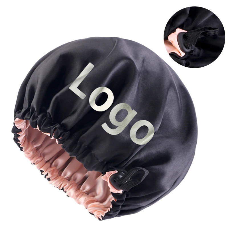 Wholesale Custom Logo Hair Accessories Softy Adjustable Hair Bonnet Elastic Band Reversible Double-Layer Satin Bonnets for Women