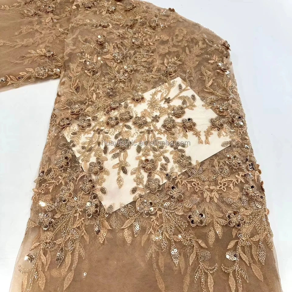 HY3098 Hot Sell Sequin 3d Beaded Lace Embroidery Lace Fabric for Party Dresses