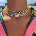 LC20260175 Wholesale Fashion Women Men Gold Plated Brass Lucky Zircon Turkish Devil Evil Eye Pendant Chain Necklace