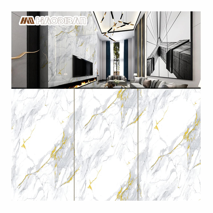 High Gloss Bamboo Charcoal Crystal Fiber 5mm/8mm Fireproof Marble Veneer Wall Panel for Hotel & Household Use
