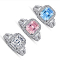 Halo Ring 7*9mm Pink Blue White Zirconia White Gold Colour in Silver 925 Jewelry for Wedding Engagement Anniversary