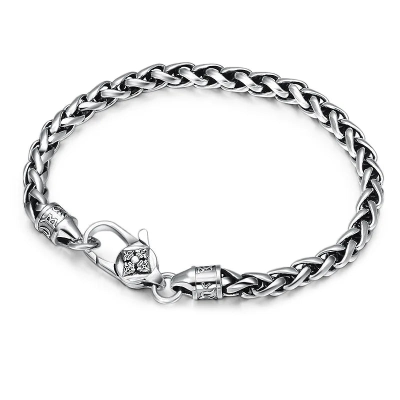 Vintage Design S925 Silver Vajra Bracelet Men's Fashion Whip Chain Six-character Mantra Bracelet