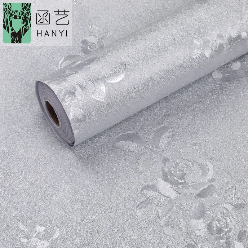 Chinese Facoty Floral Texture Metallic Wallpaper 45cm X 10 Meter Rough Flowers Wallpaper Floral Grey Home Decoration