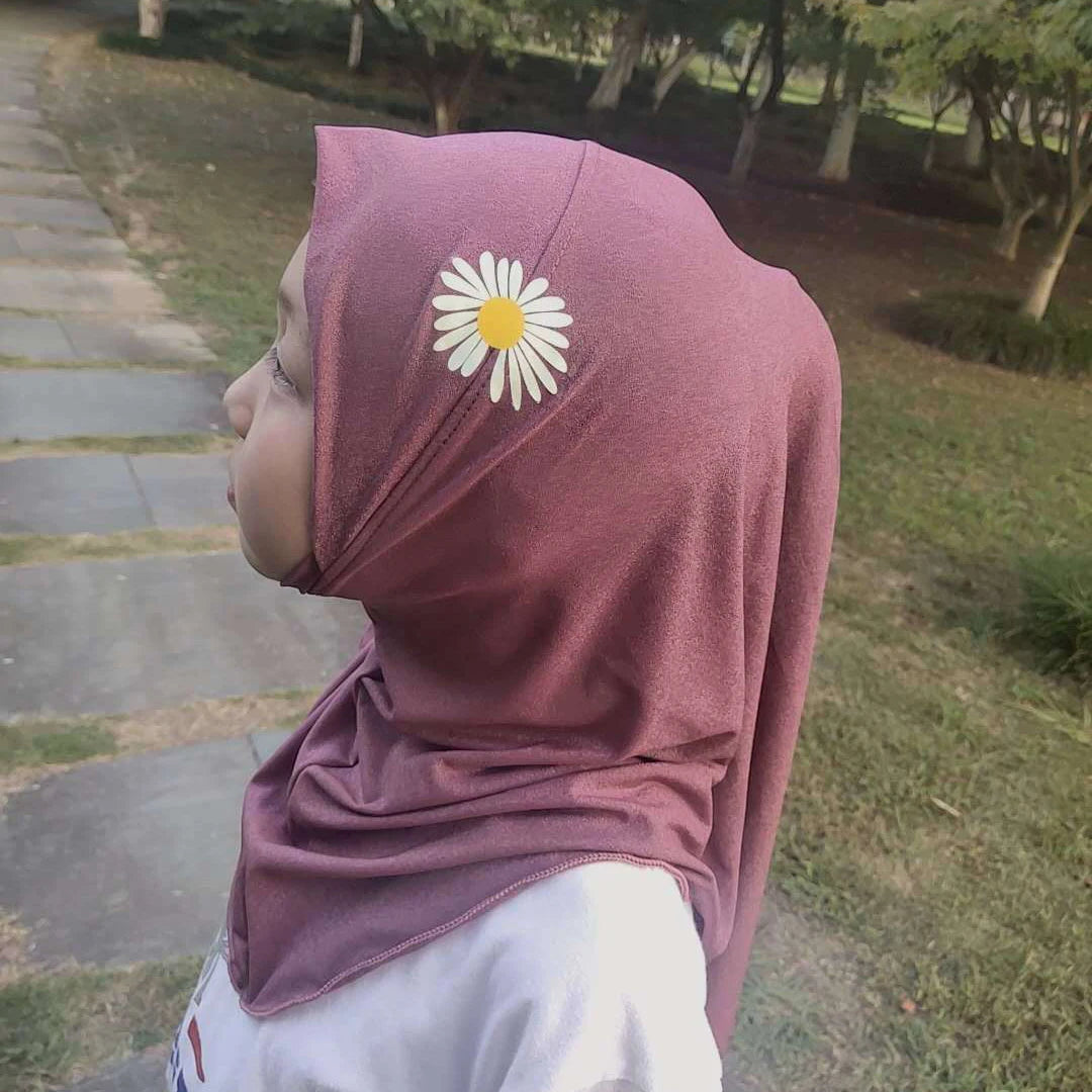 Custom Plain Bamboo Kid Hijab 2-10 Years Old Daisy Sunflower Hijab Scarf for Kids Muslim Instant Girl Muzlim Children Kids Hijab