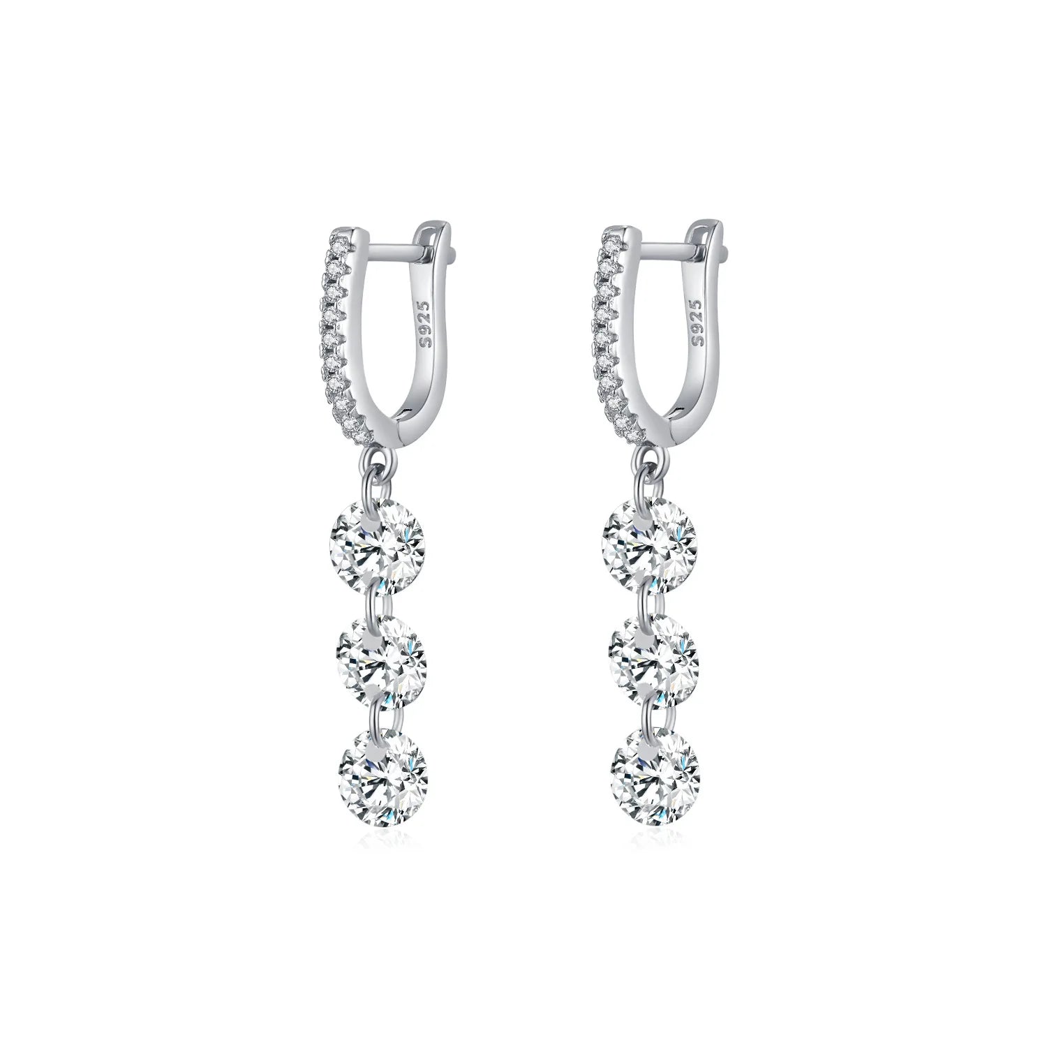 Daidan Zirconia Earrings Jewelry Silver Hoop Earrings 925 Sterling Fine Jewelry Bling Hoop Floating Three Cubic Zircon Earrings