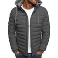 Men's Short Warm Hooded Clothes Men's Wind Resistant Puffy Bomber With Hood Zipper Closure Polyester Coat