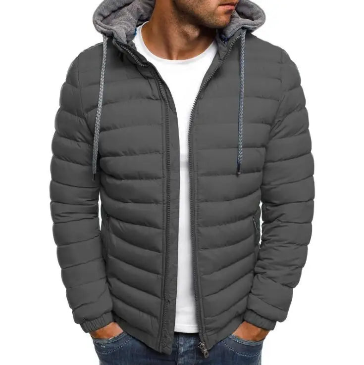 Men's Short Warm Hooded Clothes Men's Wind Resistant Puffy Bomber With Hood Zipper Closure Polyester Coat