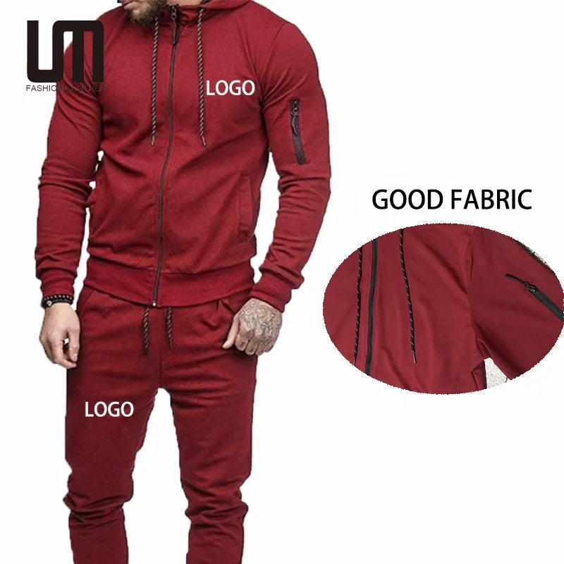 Wholesale OEM Custom Design Men Fall Winter Sports Tracksuit Training Gym Jogging Plain Two Piece Suits
