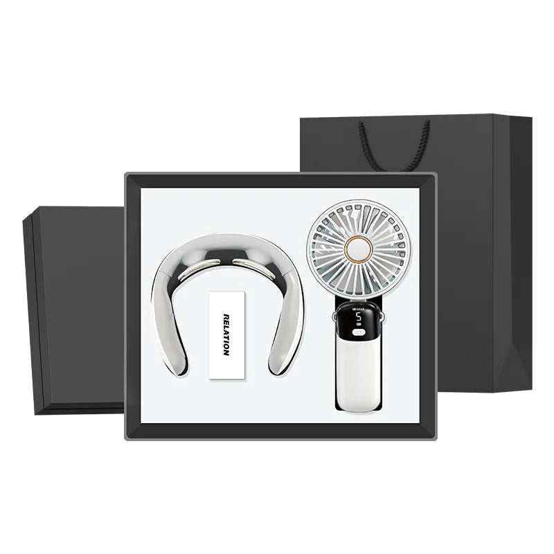 Customizable Luxury Neck Massager with Foldable Fan Corporate Logo Promotional Office Gift Set Factory Customization