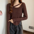 Autumn Design Irregular Length Long Sleeve Bottom Sweater Women Knitwear Slim O Neck Jumper Tops Clothing
