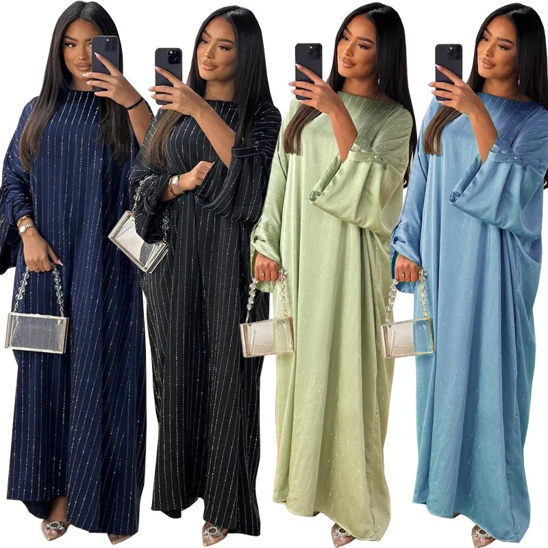 MQ113 Middle Eastern Abaya Women Muslim Dress Elegant Long Sleeve Rhinestone Beaded Robe Long Dresses Women Casual Dresses
