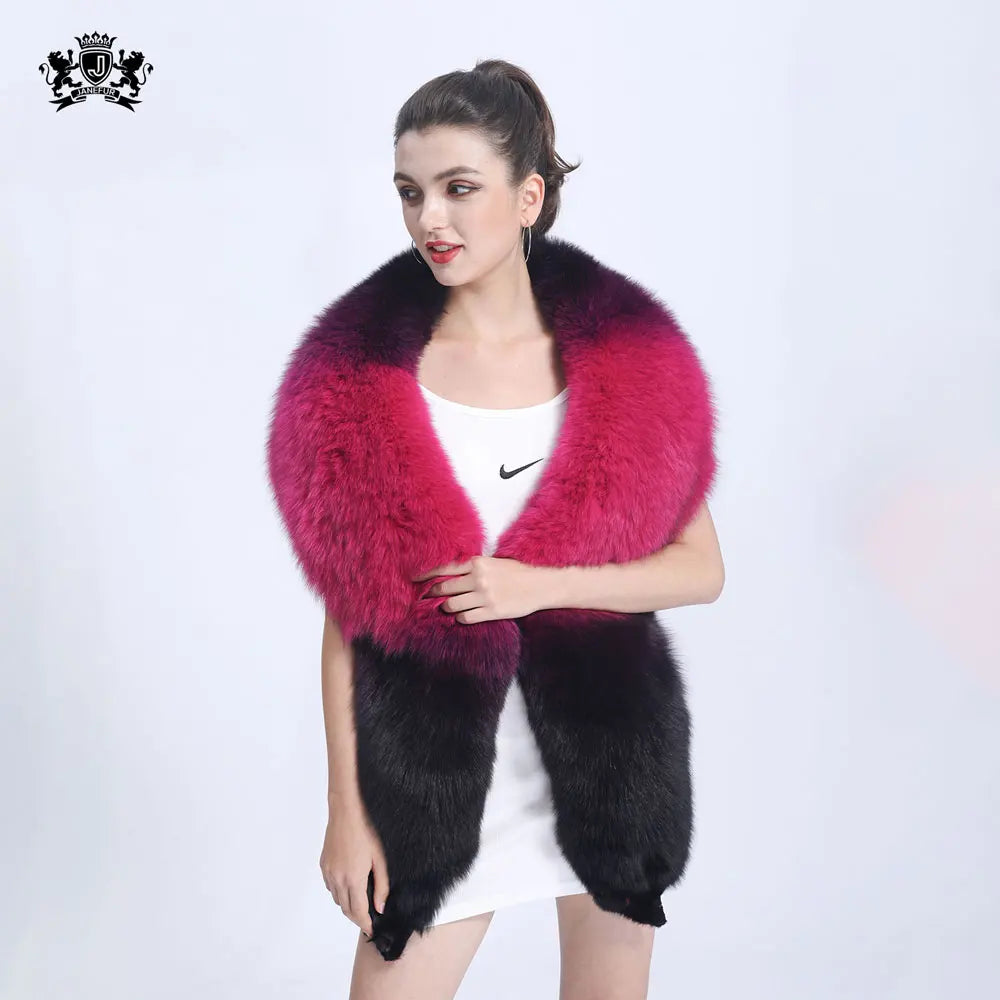 Winter Luxurious Real Fur Shawl Natural Fox Skin Scarves Fashion Fur Stoles for Women