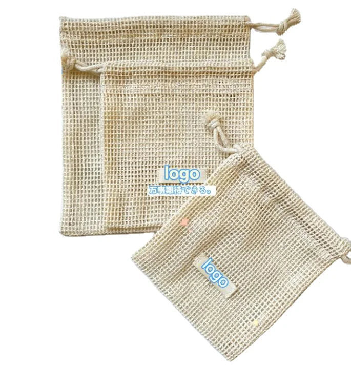Custom Label Reusable Cotton Net Tote Bag Eco-Friendly Drawstring Storage Bag with Mesh for Hand Application for Shopping