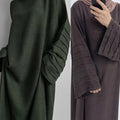 2024 New Solid Color Muslim Long Sleeve Maxi Dress High Quality Middle East Turkey Abaya Dress for Women