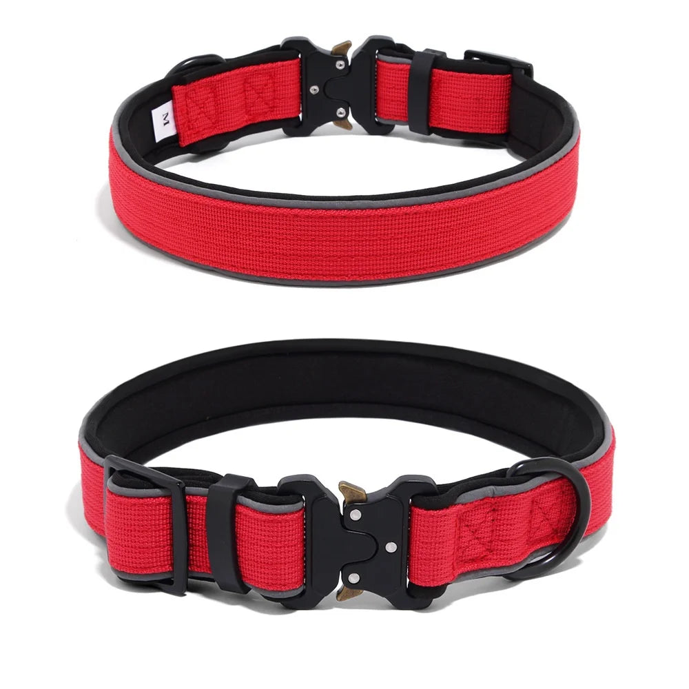 Potalado Outdoor Tactical Reflective Adjustable Soft Quick Release Pet Collar Padded Solid Pattern for Large Medium Small Dogs
