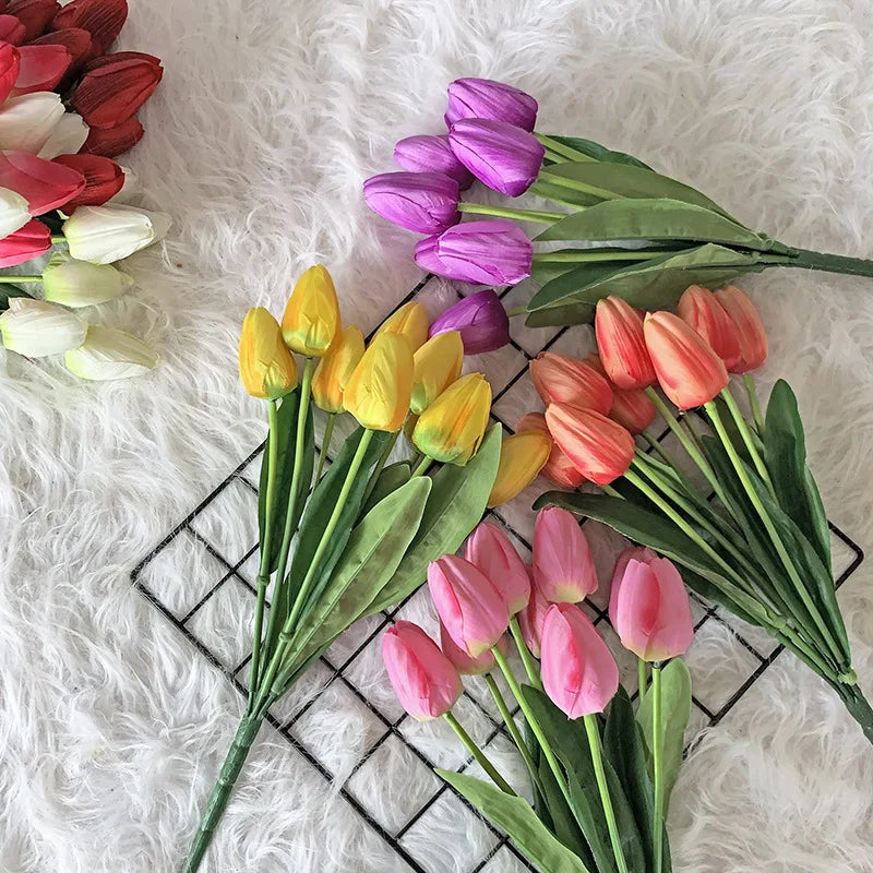 D-T001 9 Heads Tulip Bouquet Decorative Flowers Tulips Artificial Real Touch Flower for Home Wedding Decoration