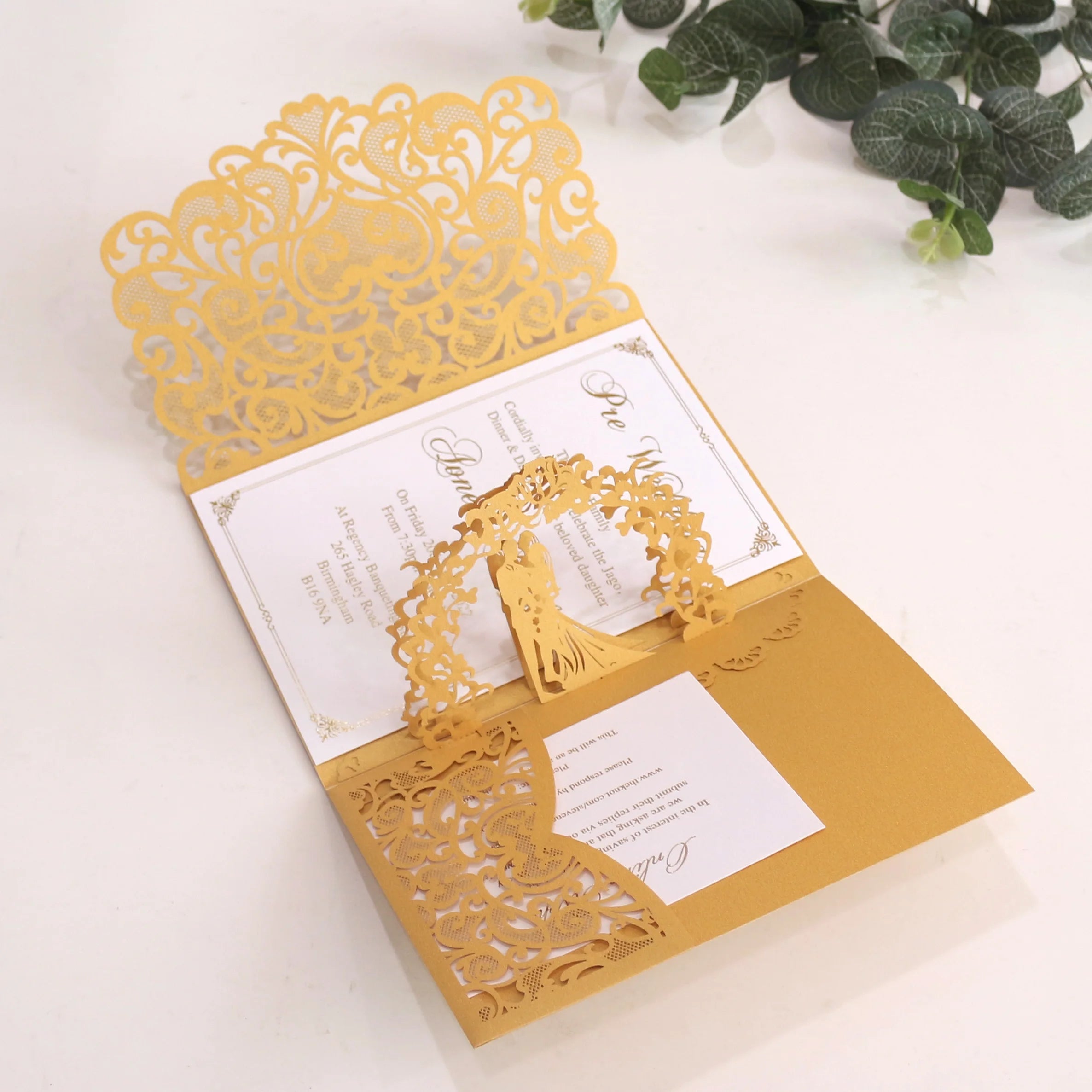 Orange 3D Laser Cut Wedding Invitation Card Heart Hollow Design Orange Tri-fold Wedding Invitations