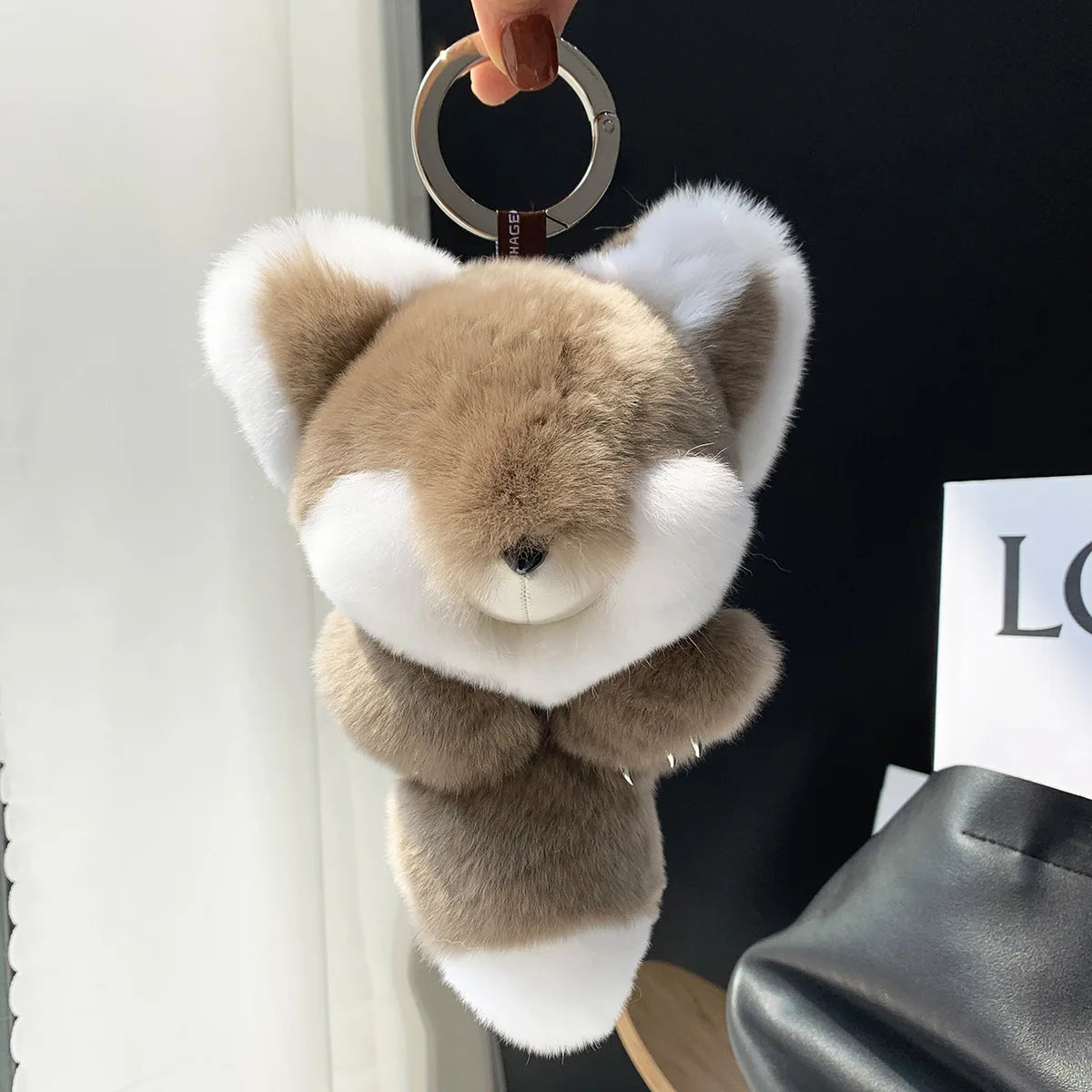 Wholesale New Furry Cute Fox Pendants Keyring Real Rex Rabbit Fur Women Bag Car Key Accessories Fur Pom Pom Ball Keychain
