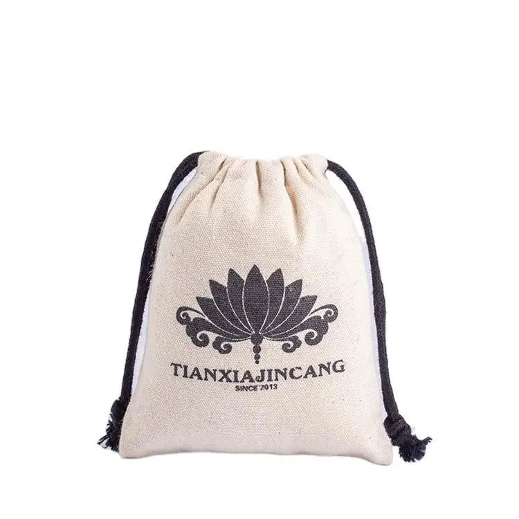 Custom Organic Cotton Canvas Drawstring Shopping Bag Mini Double Drawstring Favor Bags with Leopard Pattern