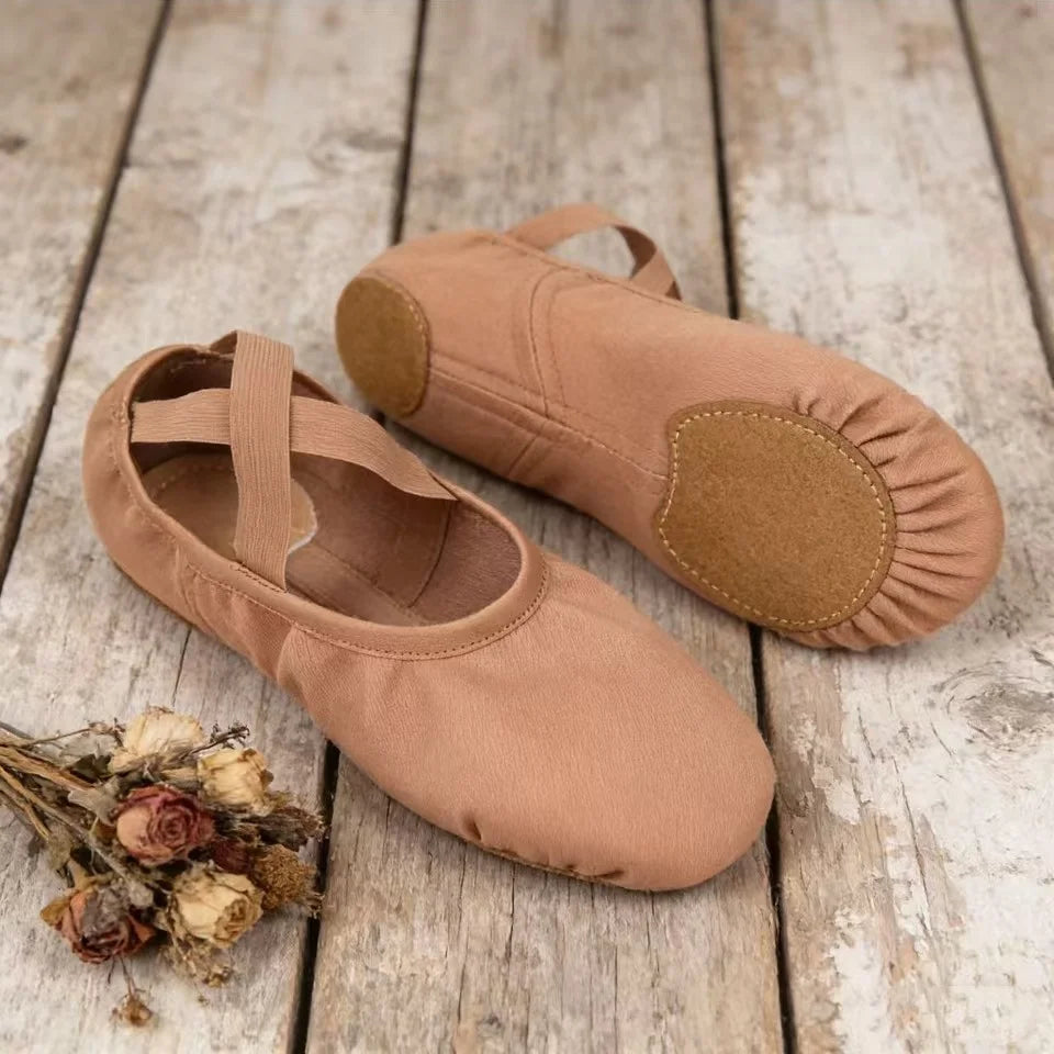 Top High Elastic Brown Ballet Dance Shoes Split Sole Ballerina Slippers Canvas Stretch Dancing Shoes for Girls