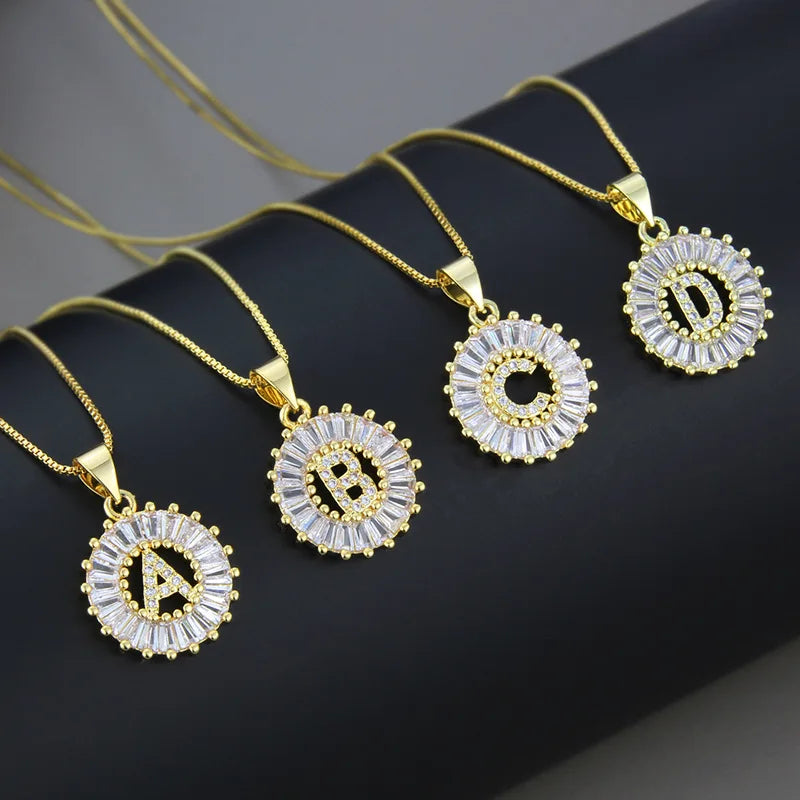 Trendy Sparkling Cubic Zircon Choker Necklace Initial Letter Pendant Necklace 26 Letters Charm Gold Pendant Necklace for Women