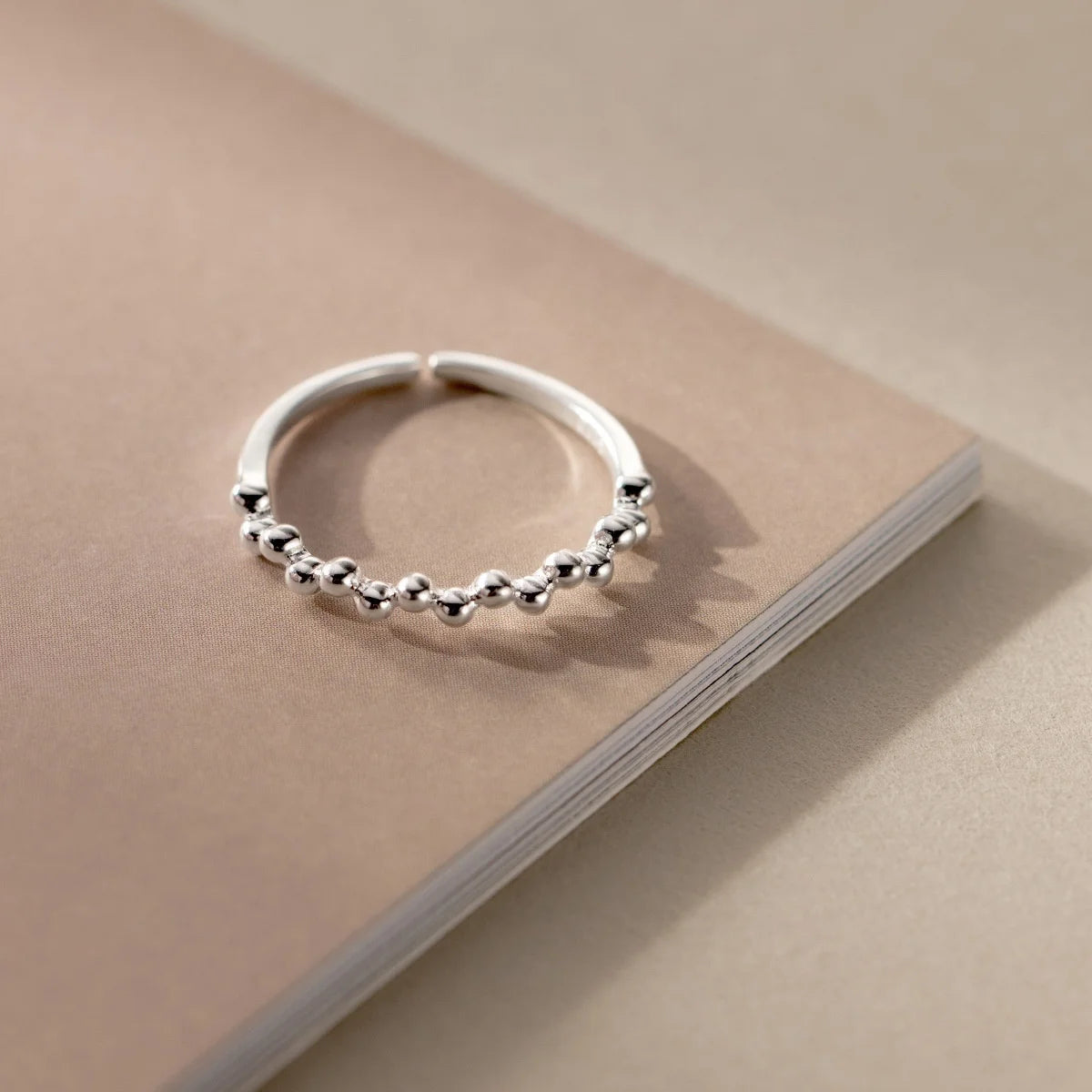 Smart S925 Sterling Silver Irregular Small Bead Couples Ring Opening Adjustable Men Women Rings