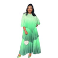 Bargain Green Mix African Print Dress Pleat Dresses Women Lady Elegant Plus Size African Gradient Ramp African Dress