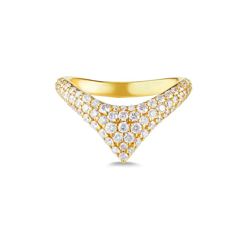 Good Fashion Silver &  Gold Plated Dome Style V-Shape Rings for Women Classic Pave Diamonds