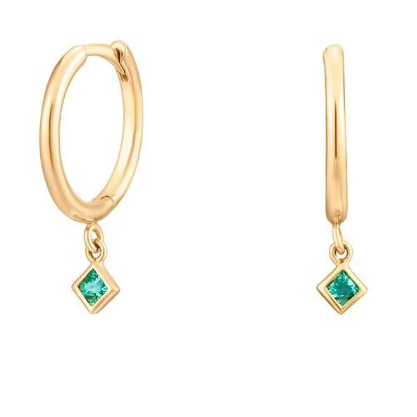 Gemnel Minimalist Emerald Charm 18k Gold Huggie Earrings 925 Sterling Silver Women Jewelry