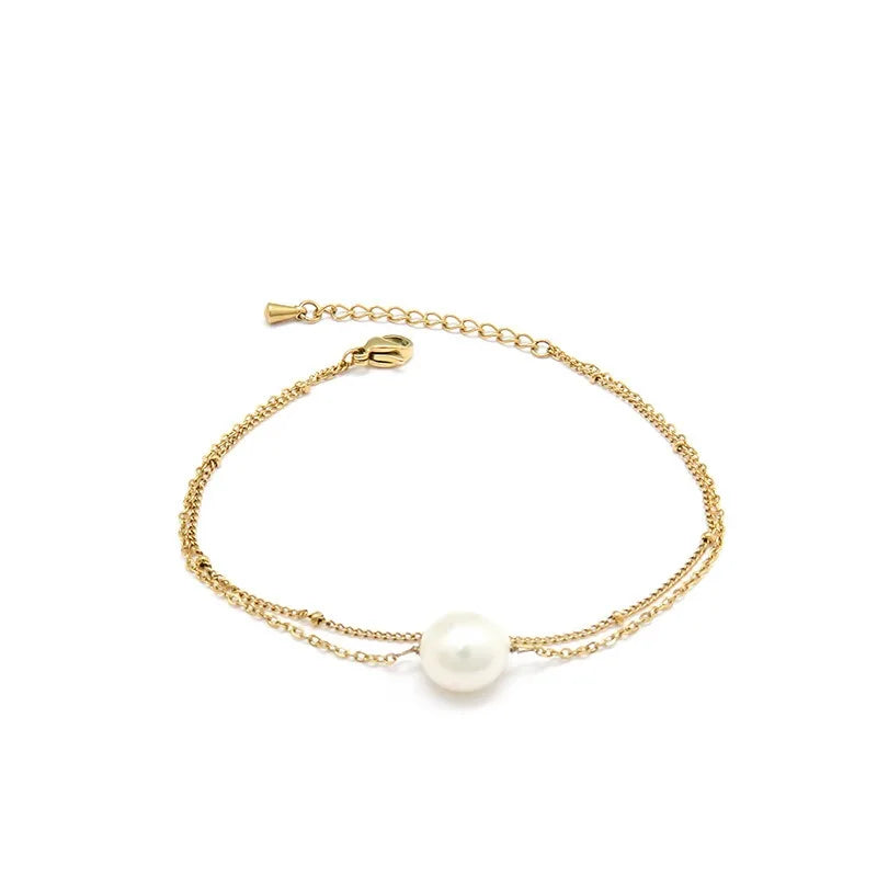 Fashion Bijoux En Acier Inoxydable Femme Bracelets Natural Freshwater Pearl Jewelry  Women Stainless Steel Link Chain Bracelet