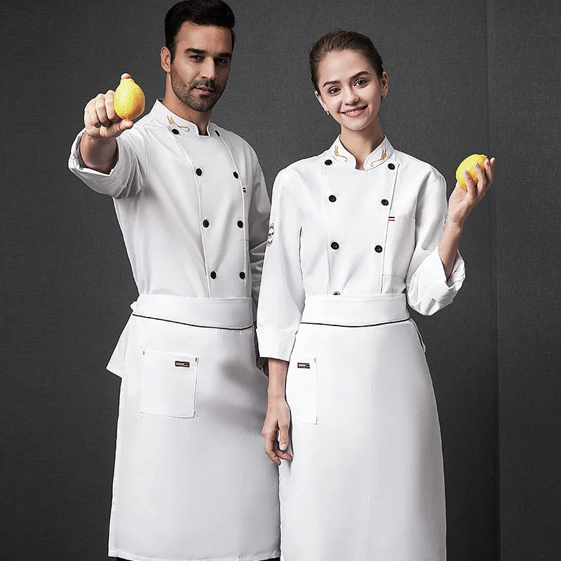 Factory logo Custom Men Women Unisex Kitchen Catering Long Sleeve Restaurant Cooking Cafe Chef Jacket Cook Uniform Chef Coat