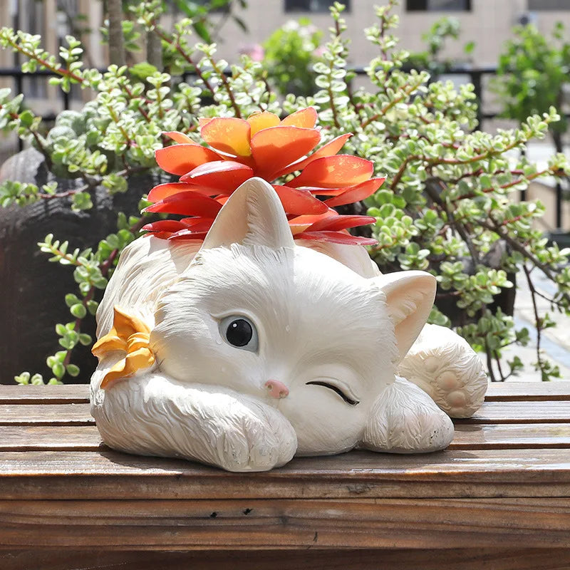 P143 Home Garden Desktop Balcony Decor Gift Cute Mini Cat Flower Pot Small Cartoon Planter Succulent Plants Bonsai Cactus Pot