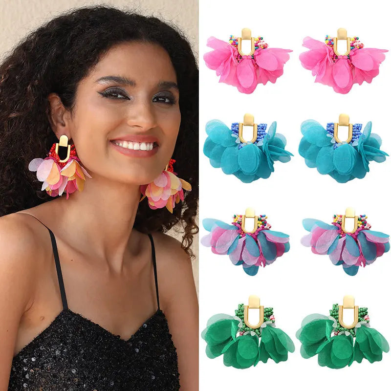 New Fashion Creative U-shaped Earrings Jewelry Handmade Seed Beads Personality Design Sense Cloth Tassel Earrings for Women