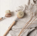 LEXDO Eco-Friendly Wooden Pot-Sized Kitchen Long Handle Frying Pan Cleaning Brush with Nylon Bristles 24.5x4.5cm