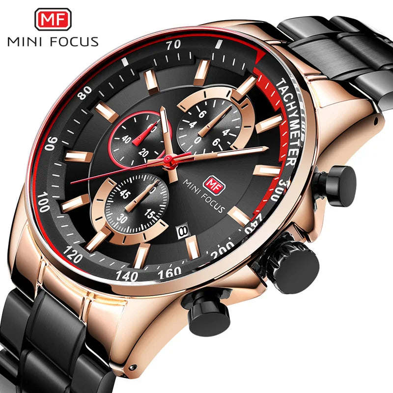 MINI FOCUS Fashion Stainless Steel Band Waterproof Quartz Men's Wristwatches Luxury Business Charm Watches Man Montre Homme