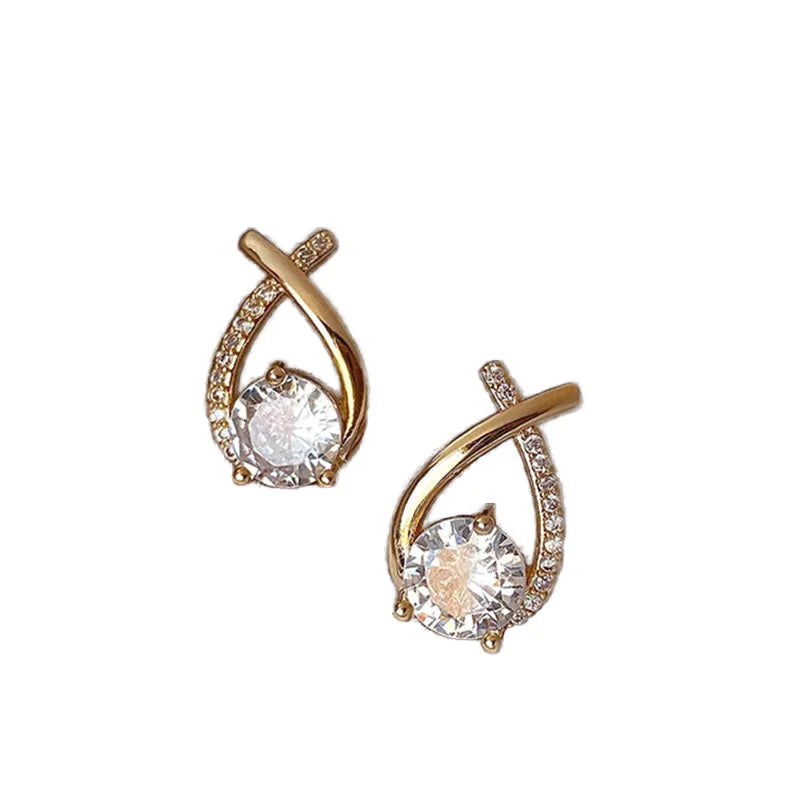 2022 New 925 Silver Cross-Zircon Stud Earrings Trendy Korean Internet Red Needle Studs for Wedding or Gift