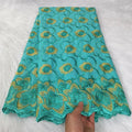 For Voile Lace Gold Thread Pattern Embroidered Linen/Cotton & Polyester Breathable Plain/Plaid Fabric with Stones for Dress