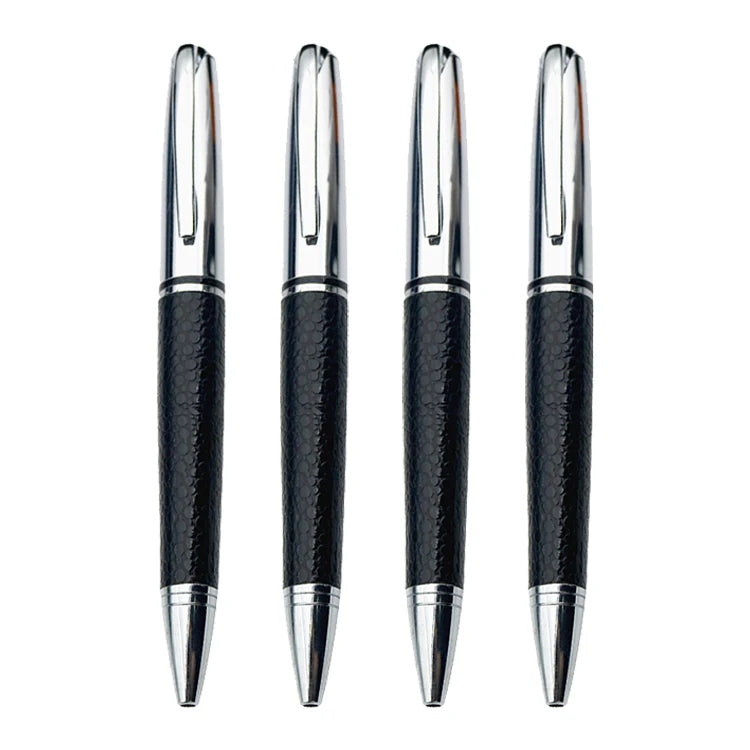 Luxury Litchi Grain Leather Pen Custom Logo High End Elegant Soft PU Leather Metal Ball Pen