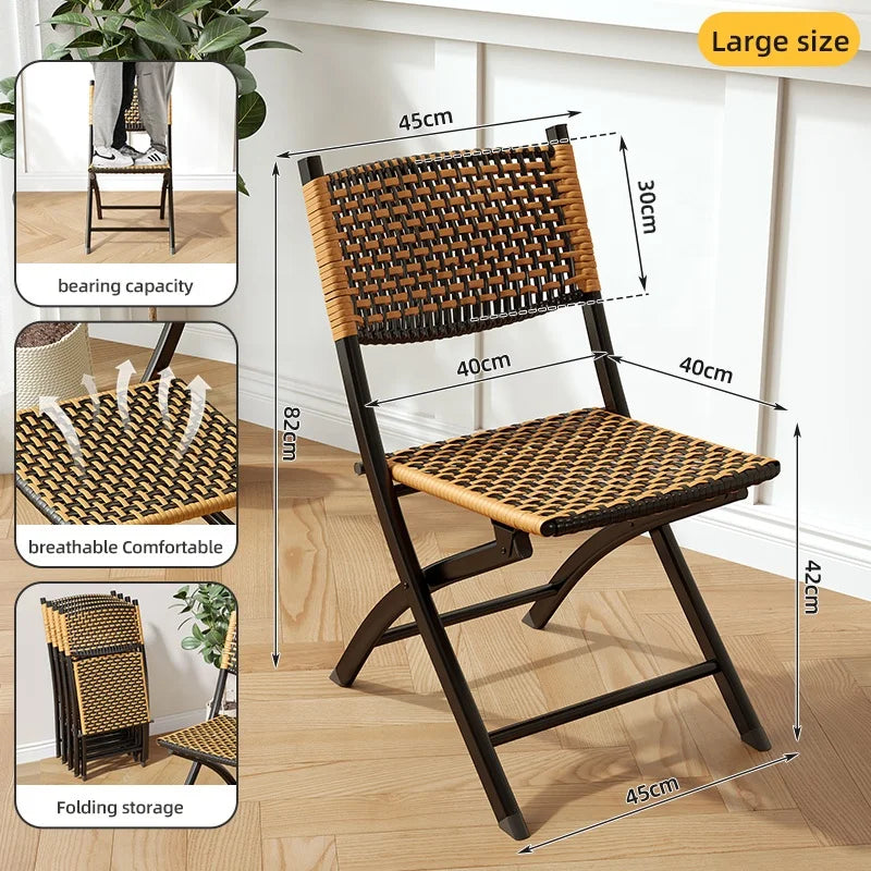 Sturdy Modern Folding Chair Comfortable Backrest Single-Person Steel Bamboo Frame Home Balcony Living Hotel School