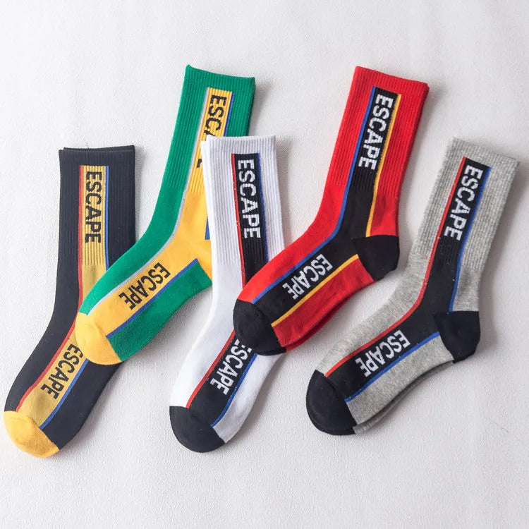 Custom Sport Letters Printing Solid Color Vertical Stripe Funny Youth Socks Cotton Socks Comfortable Unisex Crew Socks